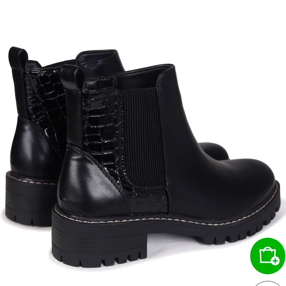 NIB NEXT Linzi Women’s Black Chunky Chelsea Boot w/ Croc Patent Detail US 10